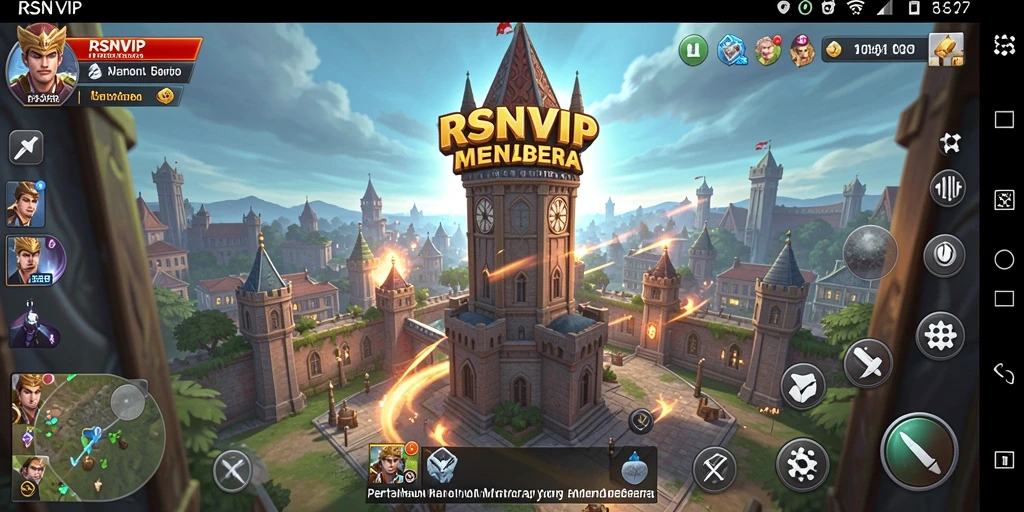Screenshot menunjukkan gameplay RSNVIP dengan menara yang berfungsi maksimal.